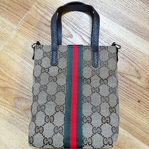 Gucci Beige Mini Tote with Black and Green Stripes